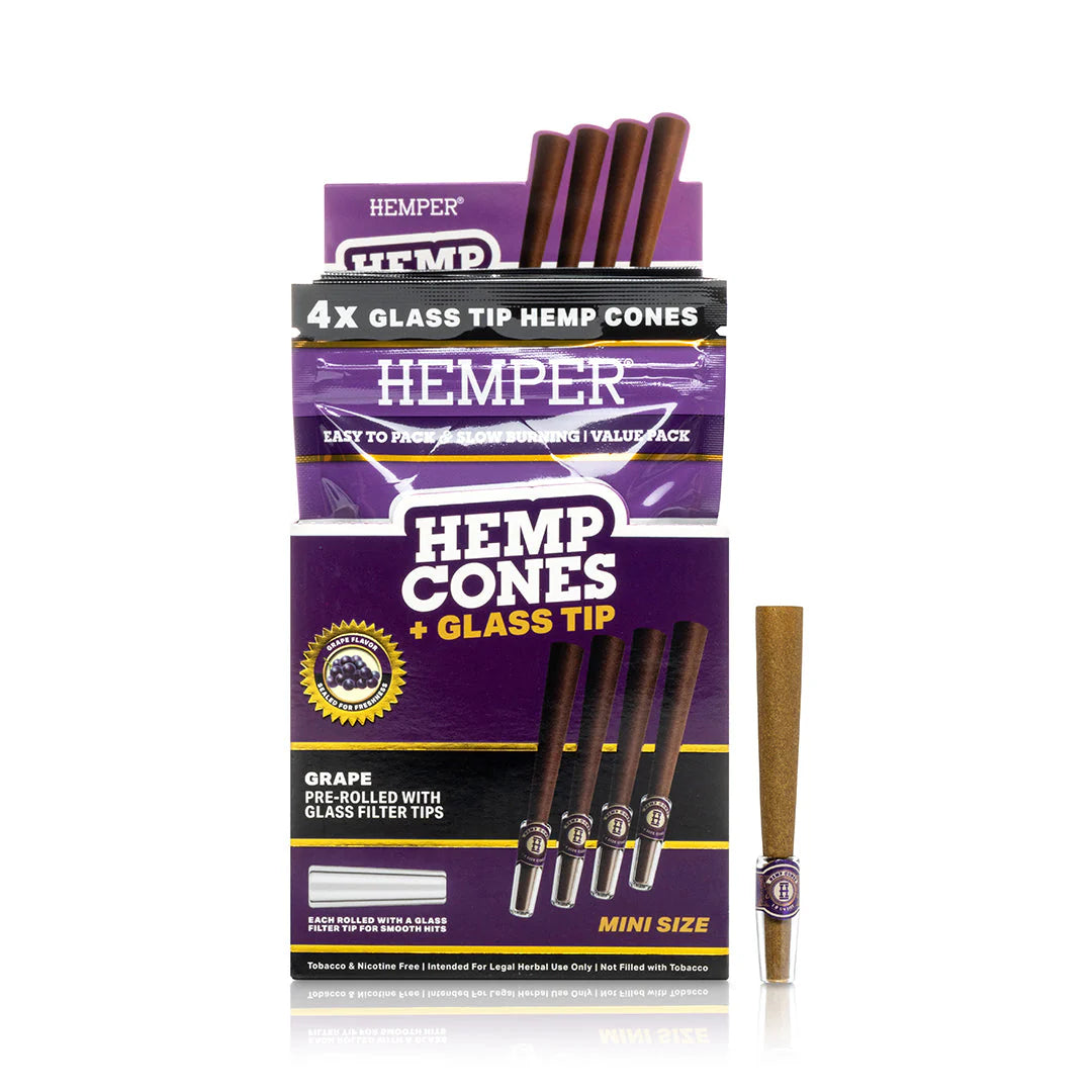 HEMPER | PRE-ROLLED MINI SIZE GLASS TIPPED HEMP CONES 4PZ
