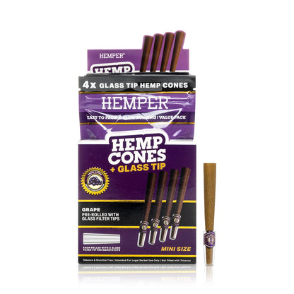 HEMPER | PRE-ROLLED MINI SIZE GLASS TIPPED HEMP CONES 4PZ