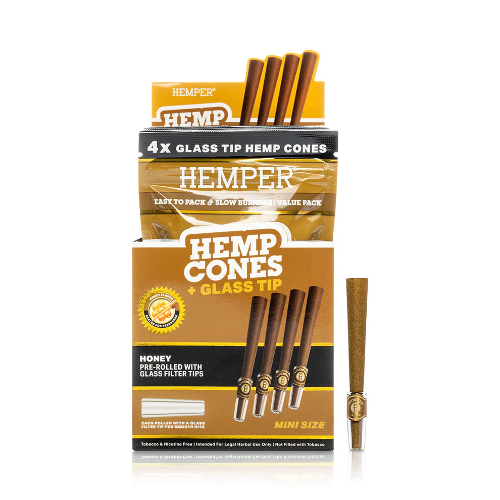 HEMPER | PRE-ROLLED MINI SIZE GLASS TIPPED HEMP CONES 4PZ