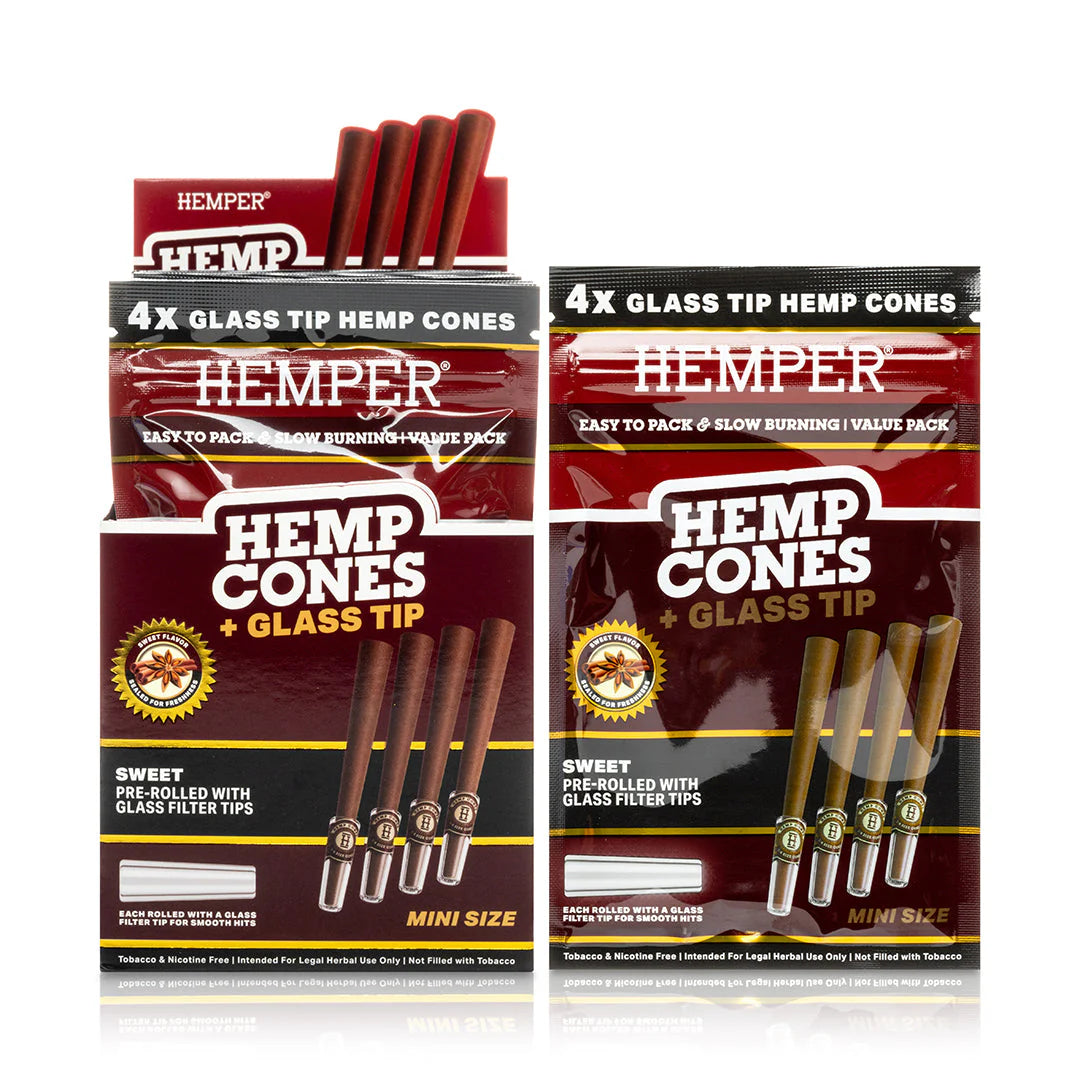 HEMPER | PRE-ROLLED MINI SIZE GLASS TIPPED HEMP CONES 4PZ