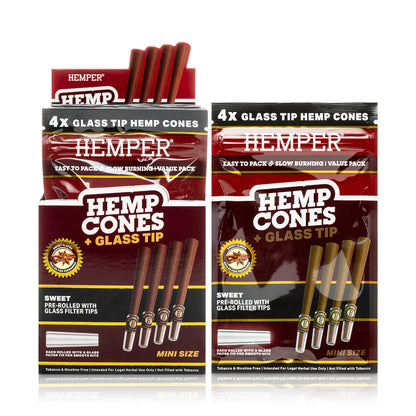 HEMPER | PRE-ROLLED MINI SIZE GLASS TIPPED HEMP CONES 4PZ