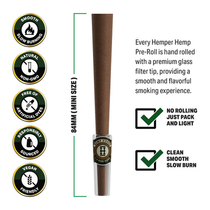 HEMPER | PRE-ROLLED MINI SIZE GLASS TIPPED HEMP CONES 4PZ